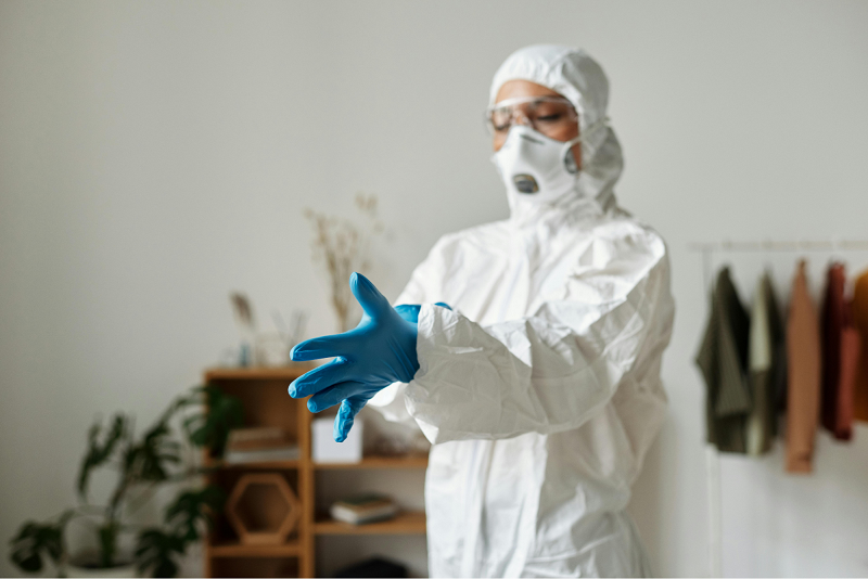 Person wearing personal protective equipment (PPE)