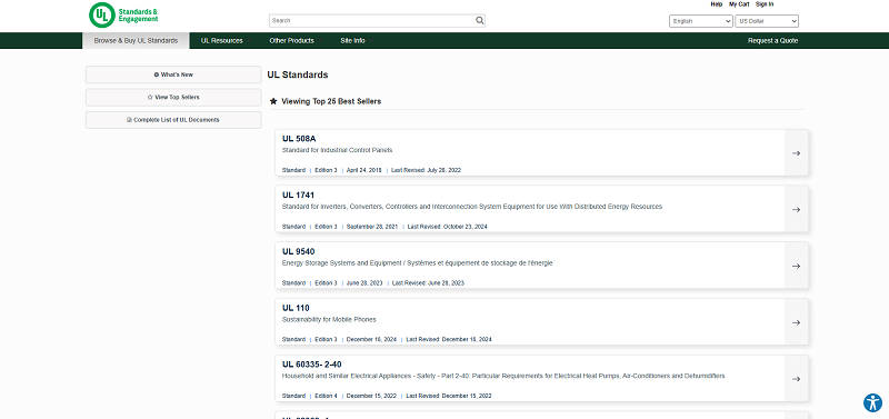 UL catalog screenshot