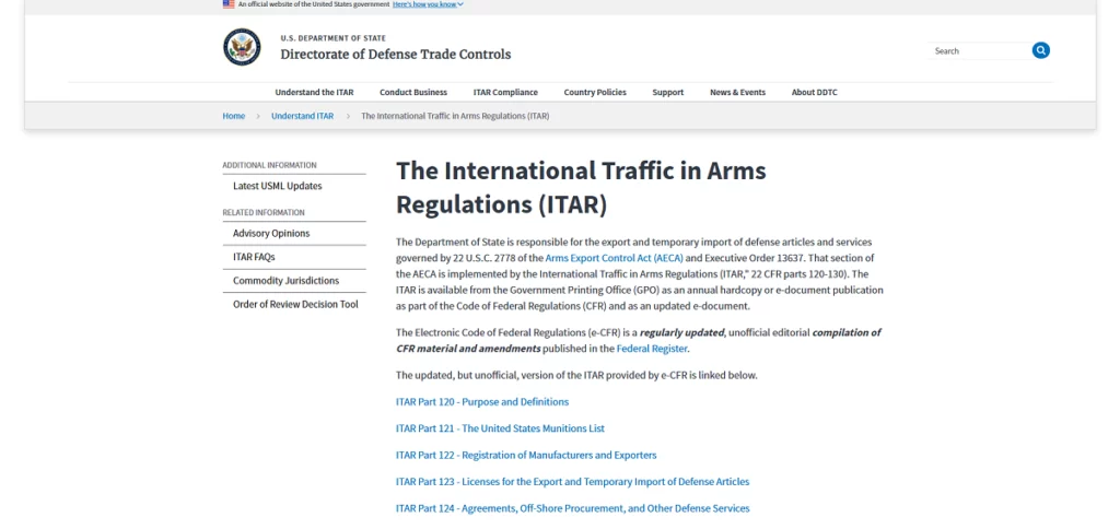 Directorate of Defense Trade Controls - International Traffic in Arms Regulations (ITAR)