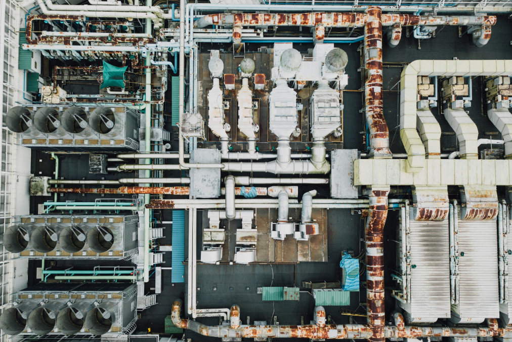 aerial shot of an industrial plant with submersible pump nameplates